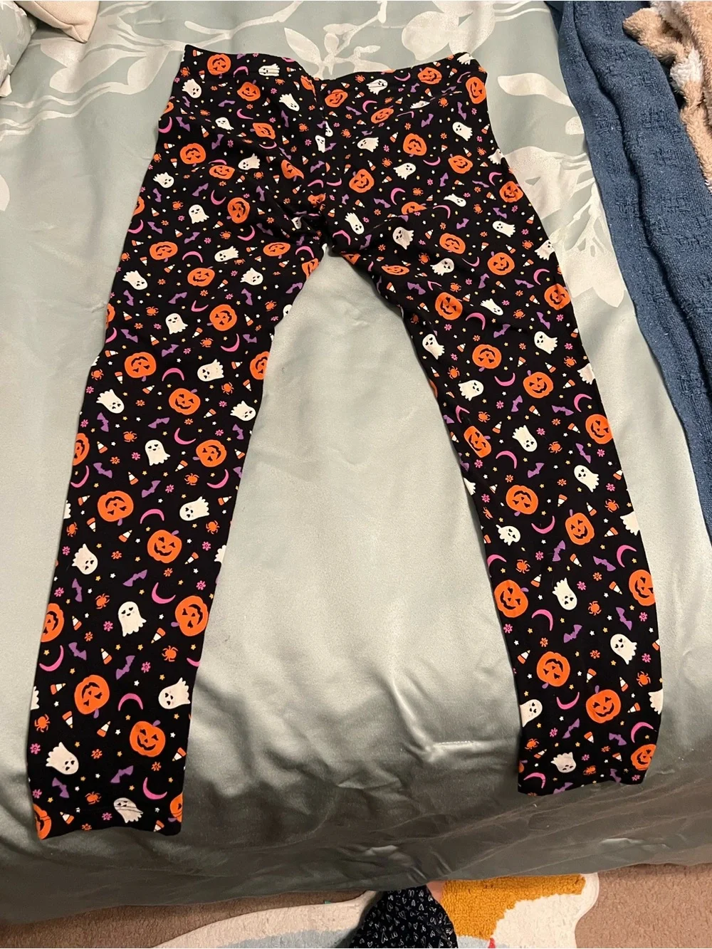 New Kids girls XXL 18 Halloween Pumpkin & Ghost Leggings - Black/Orange/Purple